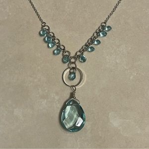 Express Aqua Blue Teardrop Pendant Necklace Silver Tone By Express
